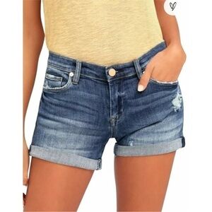NWT Blank Nyc Fulton Medium Wash Roll Tab distressed Denim jean shorts 32